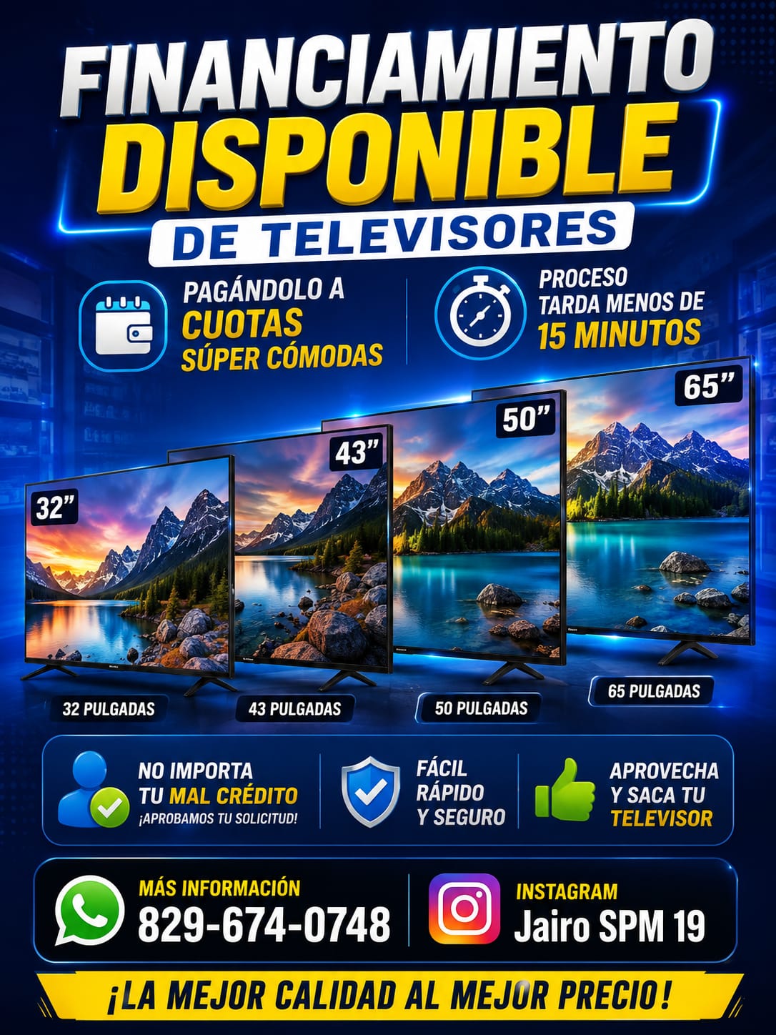 Televisores de 32 a 65 pulgadas en financiamiento
